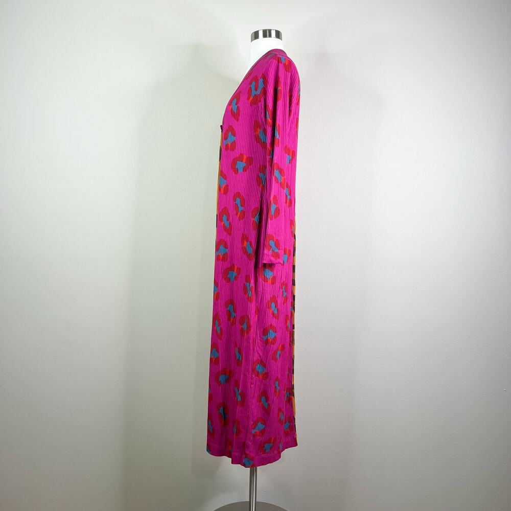 FARM Rio | Cheetah Leopard Print Contrast Pink Ribbed Duster Cardigan Sweater L - Picture 9 of 11